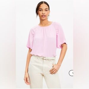 LOFT Ruched Raglan Mixed Media Top